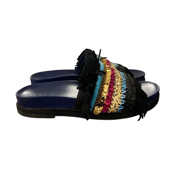 TORY BURCH Isle Slide Embellished Slip-On Sandals Size 8 - Picture 3 of 11